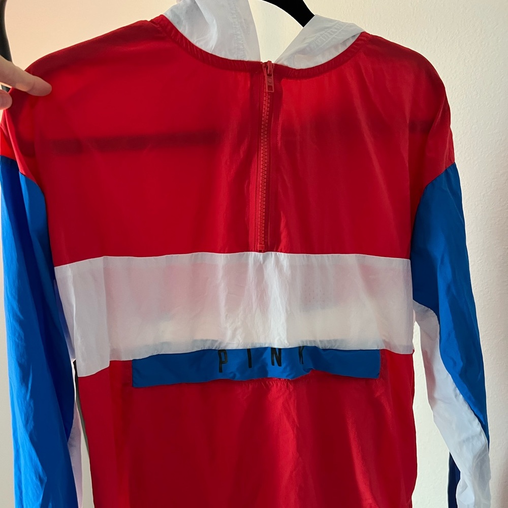 XS Victoria secret pink red white and blue water proof zip up hoodie